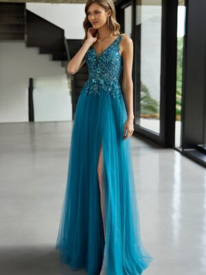 Vestido Madrina Marfil Turquesa