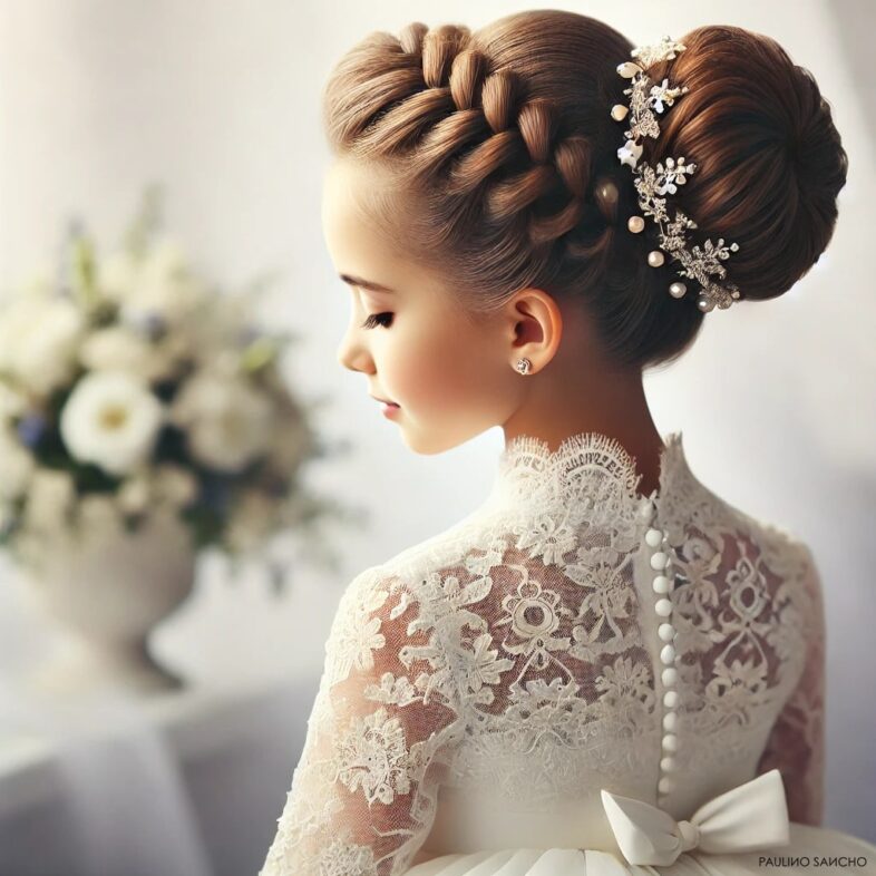 Moño alto con detalles trenzados​