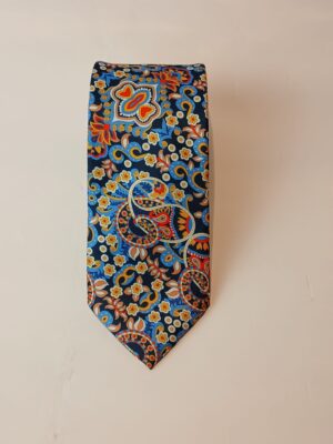 Corbata de Seda Azul Marino con Estampado Floral Cachemir Multicolor
