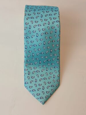 Corbata de Seda Azul Turquesa con Microdibujo Cachemir