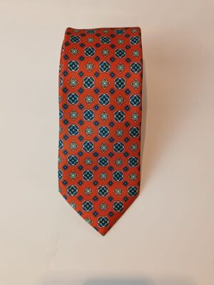 Corbata de Seda Coral con Estampado Geométrico Retro