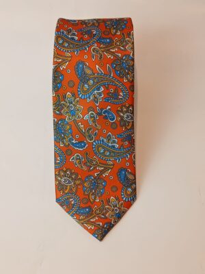 Corbata de Seda Dorada con Estampado Paisley Multicolor