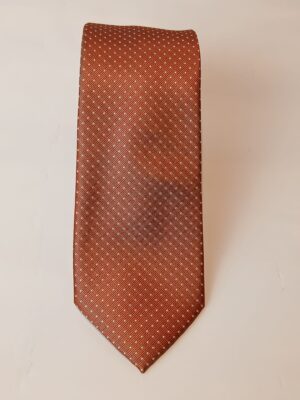 Corbata de Seda Marrón Bronce con Motivo de Puntos Blancos