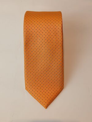 Corbata de Seda Naranja con Microtopos Azul Marino