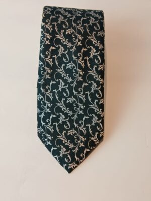 Corbata de Seda Negra con Dibujo Barroco en Plata