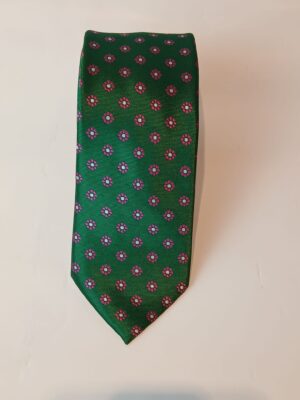 Corbata de Seda Verde Botella con Motivo Floral Fucsia