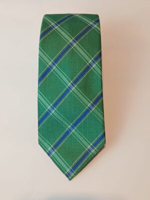 Corbata de Seda Verde con Cuadro Tartán Azul y Blanco