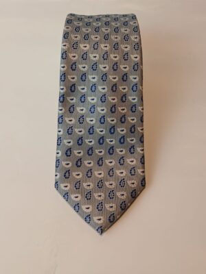 Corbata gris con diseño de gotas en azul marino y celeste