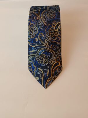 Corbata paisley azul noche y mostaza