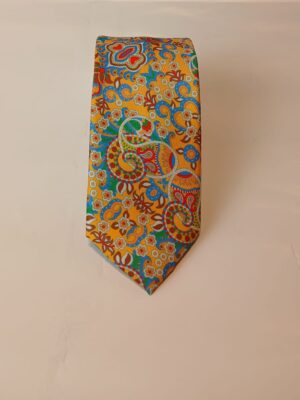 Corbata paisley multicolor fondo mostaza