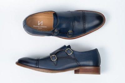 Zapatos monk strap azul marino de doble hebilla